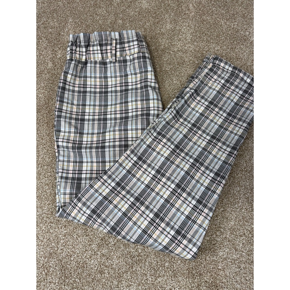 Y2K SO Goods For Life Plaid Pants‎ Womens XL Black White Paperbag Waist Tapered